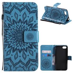Embossing Sunflower Leather Wallet Case for Huawei Y5 Prime 2018 (Y5 2018 / Y5 Lite 2018) - Blue