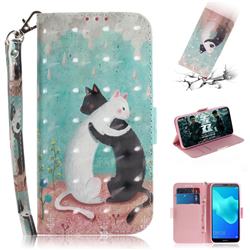 Black and White Cat 3D Painted Leather Wallet Phone Case for Huawei Y5 Prime 2018 (Y5 2018 / Y5 Lite 2018)
