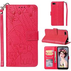 Embossing Fireworks Elephant Leather Wallet Case for Huawei Y5 Prime 2018 (Y5 2018 / Y5 Lite 2018) - Red