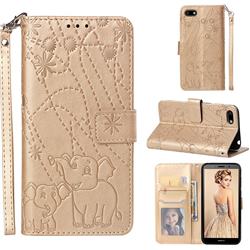 Embossing Fireworks Elephant Leather Wallet Case for Huawei Y5 Prime 2018 (Y5 2018 / Y5 Lite 2018) - Golden