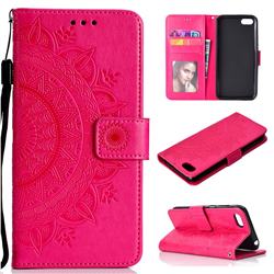 Intricate Embossing Datura Leather Wallet Case for Huawei Y5 Prime 2018 (Y5 2018 / Y5 Lite 2018) - Rose Red