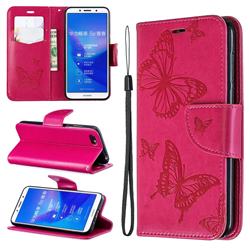 Embossing Double Butterfly Leather Wallet Case for Huawei Y5 Prime 2018 (Y5 2018 / Y5 Lite 2018) - Red