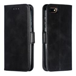 Retro Classic Calf Pattern Leather Wallet Phone Case for Huawei Y5 Prime 2018 (Y5 2018 / Y5 Lite 2018) - Black