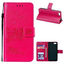 Embossing Owl Couple Flower Leather Wallet Case for Huawei Y5 Prime 2018 (Y5 2018 / Y5 Lite 2018) - Red