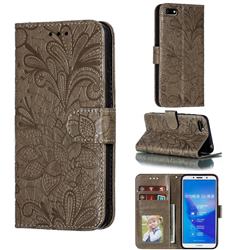 Intricate Embossing Lace Jasmine Flower Leather Wallet Case for Huawei Y5 Prime 2018 (Y5 2018 / Y5 Lite 2018) - Gray