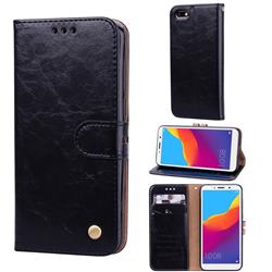 Luxury Retro Oil Wax PU Leather Wallet Phone Case for Huawei Y5 Prime 2018 (Y5 2018 / Y5 Lite 2018) - Deep Black