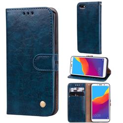 Luxury Retro Oil Wax PU Leather Wallet Phone Case for Huawei Y5 Prime 2018 (Y5 2018 / Y5 Lite 2018) - Sapphire