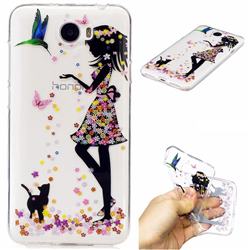 Cat Girl Flower Super Clear Soft TPU Back Cover for Huawei Y5II Y5 2 Honor5 Honor Play 5
