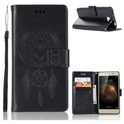Intricate Embossing Owl Campanula Leather Wallet Case for Huawei Y5II Y5 2 Honor5 Honor Play 5 - Black