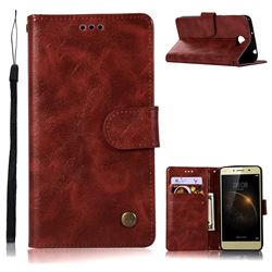 Luxury Retro Leather Wallet Case for Huawei Y5II Y5 2 Honor5 Honor Play 5 - Wine Red