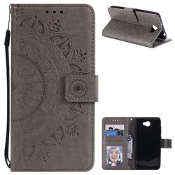 Intricate Embossing Datura Leather Wallet Case for Huawei Y5II Y5 2 Honor5 Honor Play 5 - Gray