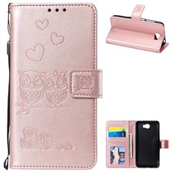 Embossing Owl Couple Flower Leather Wallet Case for Huawei Y5II Y5 2 Honor5 Honor Play 5 - Rose Gold