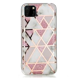 Pink Rhombus Galvanized Rose Gold Marble Phone Back Cover for Huawei Y5p