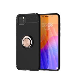 Auto Focus Invisible Ring Holder Soft Phone Case for Huawei Y5p - Black Gold