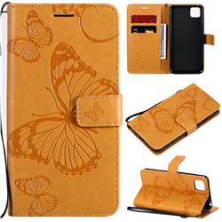 Embossing 3D Butterfly Leather Wallet Case for Huawei Y5p - Yellow