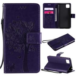 Embossing Butterfly Tree Leather Wallet Case for Huawei Y5p - Purple