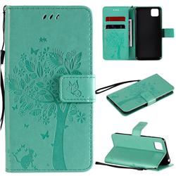 Embossing Butterfly Tree Leather Wallet Case for Huawei Y5p - Cyan