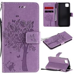 Embossing Butterfly Tree Leather Wallet Case for Huawei Y5p - Violet
