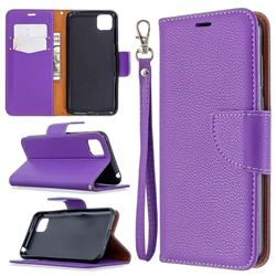 Classic Luxury Litchi Leather Phone Wallet Case for Huawei Y5p - Purple