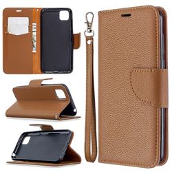 Classic Luxury Litchi Leather Phone Wallet Case for Huawei Y5p - Brown
