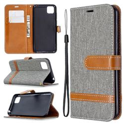 Jeans Cowboy Denim Leather Wallet Case for Huawei Y5p - Gray