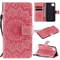 Embossing Sunflower Leather Wallet Case for Huawei Y5p - Pink