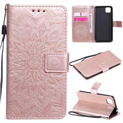Embossing Sunflower Leather Wallet Case for Huawei Y5p - Rose Gold