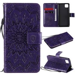 Embossing Sunflower Leather Wallet Case for Huawei Y5p - Purple