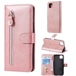 Retro Luxury Zipper Leather Phone Wallet Case for Huawei Y5p - Pink