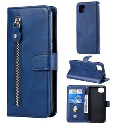 Retro Luxury Zipper Leather Phone Wallet Case for Huawei Y5p - Blue