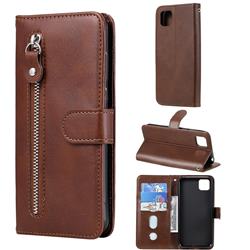 Retro Luxury Zipper Leather Phone Wallet Case for Huawei Y5p - Brown