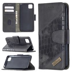 BinfenColor BF04 Color Block Stitching Crocodile Leather Case Cover for Huawei Y5p - Black