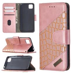 BinfenColor BF04 Color Block Stitching Crocodile Leather Case Cover for Huawei Y5p - Rose Gold
