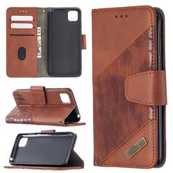 BinfenColor BF04 Color Block Stitching Crocodile Leather Case Cover for Huawei Y5p - Brown