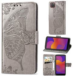 Embossing Mandala Flower Butterfly Leather Wallet Case for Huawei Y5p - Gray