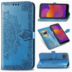 Embossing Imprint Mandala Flower Leather Wallet Case for Huawei Y5p - Blue
