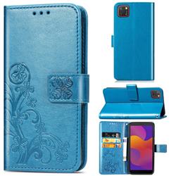 Embossing Imprint Four-Leaf Clover Leather Wallet Case for Huawei Y5p - Blue