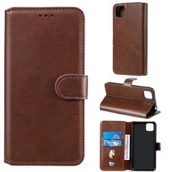 Retro Calf Matte Leather Wallet Phone Case for Huawei Y5p - Brown
