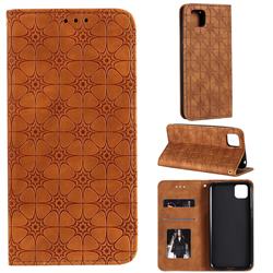 Intricate Embossing Four Leaf Clover Leather Wallet Case for Huawei Y5p - Yellowish Brown