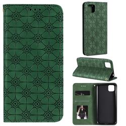 Intricate Embossing Four Leaf Clover Leather Wallet Case for Huawei Y5p - Blackish Green