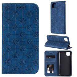 Intricate Embossing Four Leaf Clover Leather Wallet Case for Huawei Y5p - Dark Blue