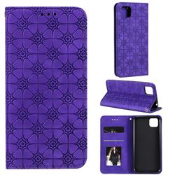 Intricate Embossing Four Leaf Clover Leather Wallet Case for Huawei Y5p - Purple