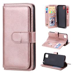 Multi-function Ten Card Slots and Photo Frame PU Leather Wallet Phone Case Cover for Huawei Y5p - Rose Gold