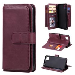 Multi-function Ten Card Slots and Photo Frame PU Leather Wallet Phone Case Cover for Huawei Y5p - Claret