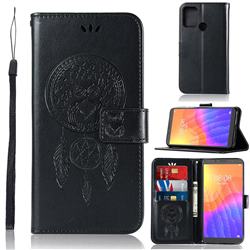 Intricate Embossing Owl Campanula Leather Wallet Case for Huawei Y5p - Black