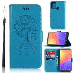 Intricate Embossing Owl Campanula Leather Wallet Case for Huawei Y5p - Blue