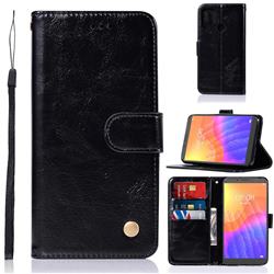 Luxury Retro Leather Wallet Case for Huawei Y5p - Black
