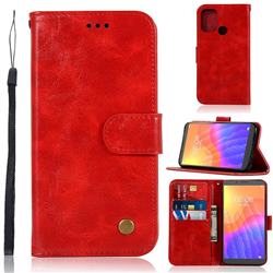Luxury Retro Leather Wallet Case for Huawei Y5p - Red