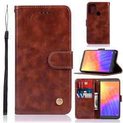 Luxury Retro Leather Wallet Case for Huawei Y5p - Brown