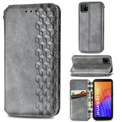 Ultra Slim Fashion Business Card Magnetic Automatic Suction Leather Flip Cover for Huawei Y5p - Grey